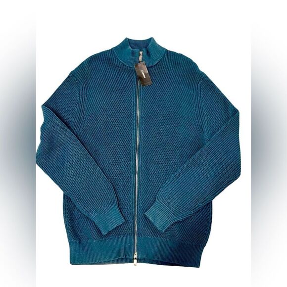 Alfani Women’s Double Zip Sweater Kale Green Blue Size Medium New with Tags - Picture 1 of 8